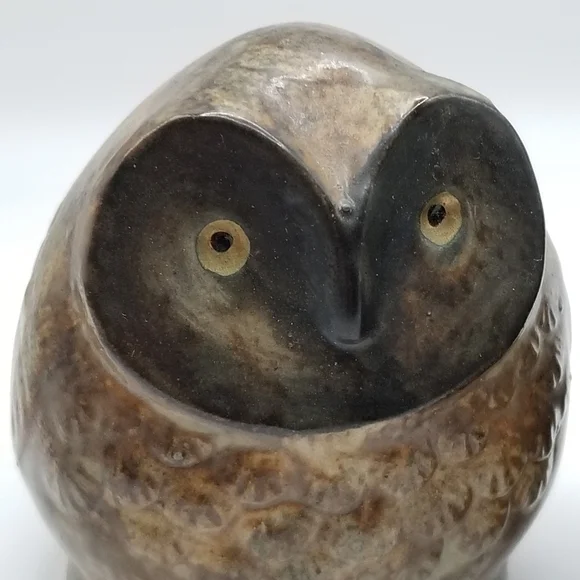 Vintage Owl Collection Otagiri Stoneware Bronze Pair Cryptomeria Wood Figurine - Picture 16 of 16